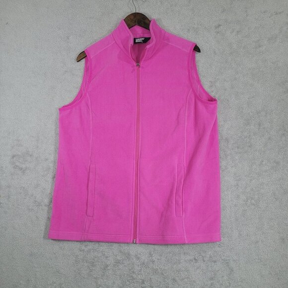 Lands End Womens Pink Fleece Vest L  Sleeveless Zip-Front 100% Polyester - Picture 1 of 7
